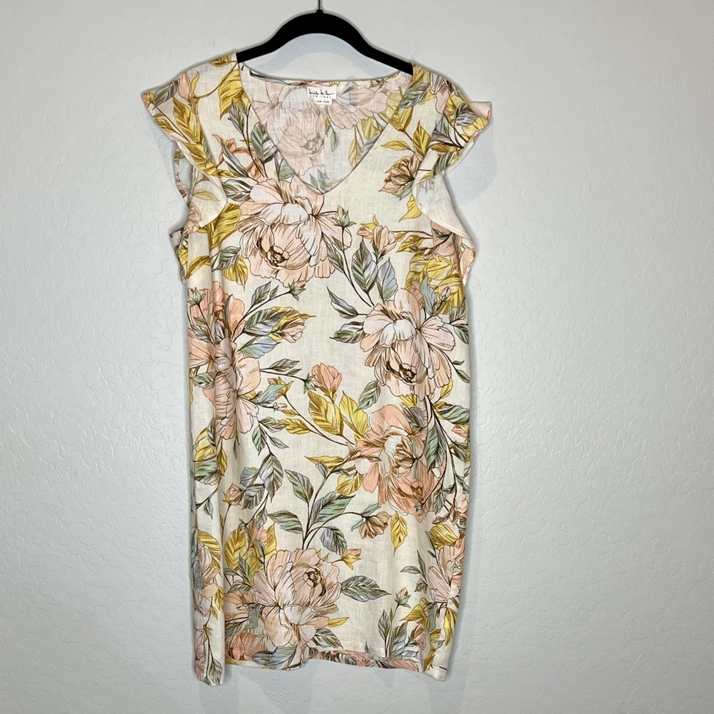 Nicole Miller linen floral print dress size Small